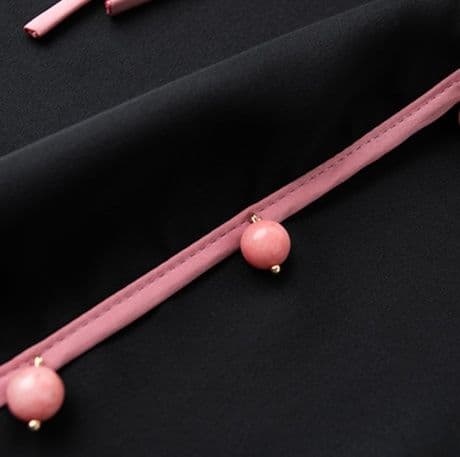 柄シャツ 柄シャツ 花刺繍リボン装飾袖口シャツ