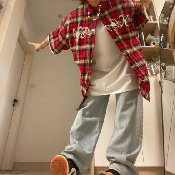 柄シャツ 柄シャツ 格子模様のストリート風シャツ