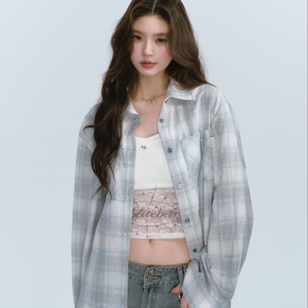 柄シャツ 柄シャツ 優美格子模様ゆったりシャツ