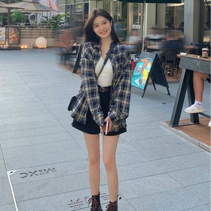 柄シャツ 柄シャツ クラシック格子模様ゆったりシャツ