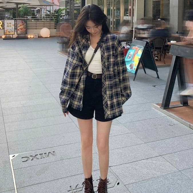 柄シャツ 柄シャツ クラシック格子模様ゆったりシャツ