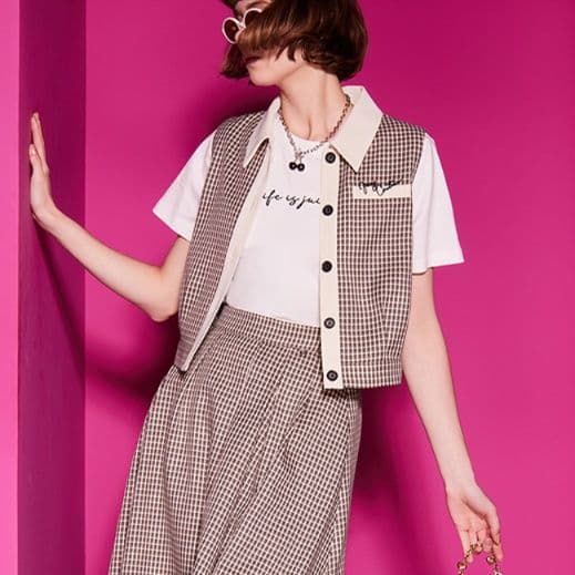 柄シャツ 柄シャツ レトロ格子柄セットアップベスト