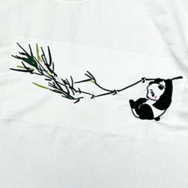 柄シャツ 竹とパンダ刺繍デザイン半袖シャツ