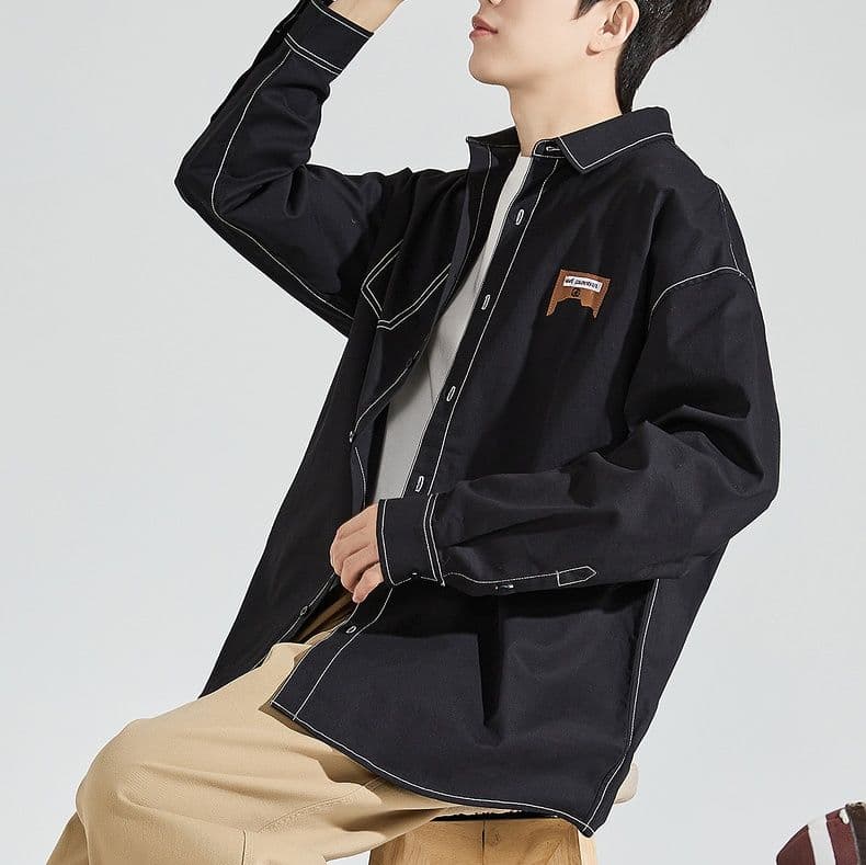 柄シャツ ステッチ際立つワークシャツ