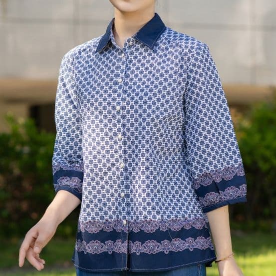 柄シャツ 七宝模様の和風格子総柄シャツ