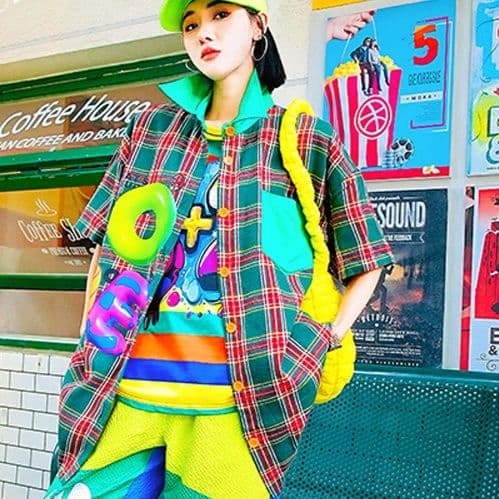 柄シャツ ポップアート格子柄シャツ