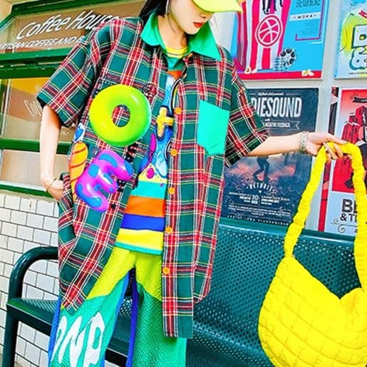 柄シャツ ポップアート格子柄シャツ