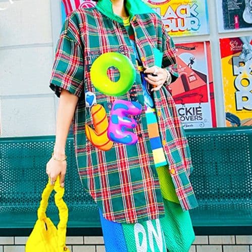 柄シャツ ポップアート格子柄シャツ