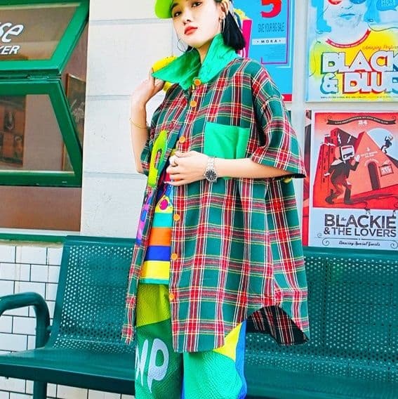 柄シャツ ポップアート格子柄シャツ