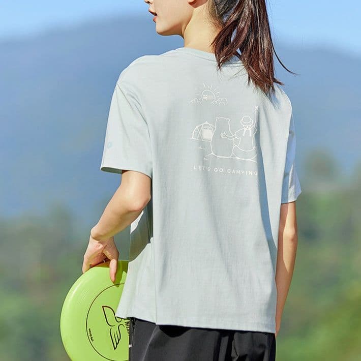柄シャツ アウトドア風景ライン入り半袖