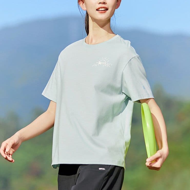 柄シャツ アウトドア風景ライン入り半袖