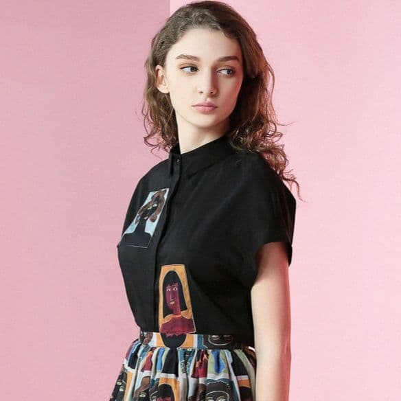 柄シャツ ポートレート柄ショートスリーブシャツ