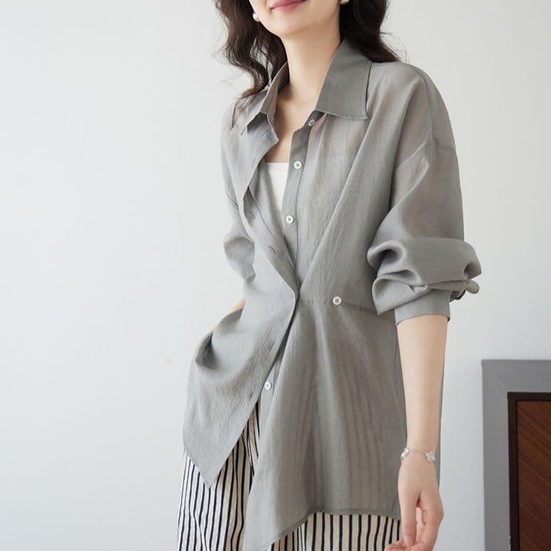 柄シャツ 上質リネン風ワイドシルエットシャツ