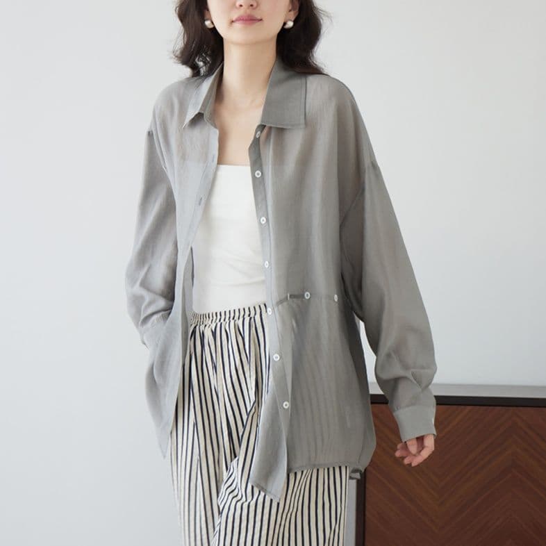 柄シャツ 上質リネン風ワイドシルエットシャツ