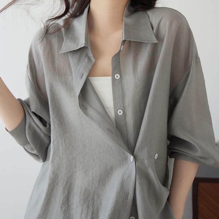 柄シャツ 上質リネン風ワイドシルエットシャツ