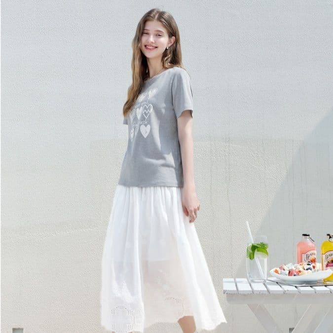 柄シャツ ハートメッセージ柄プリント半袖
