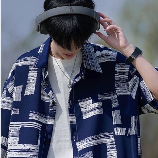 柄シャツ アートブラシ幾何学模様シャツ