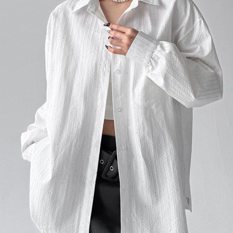 柄シャツ 柄シャツ ストライプ織り風合いゆったりシャツ