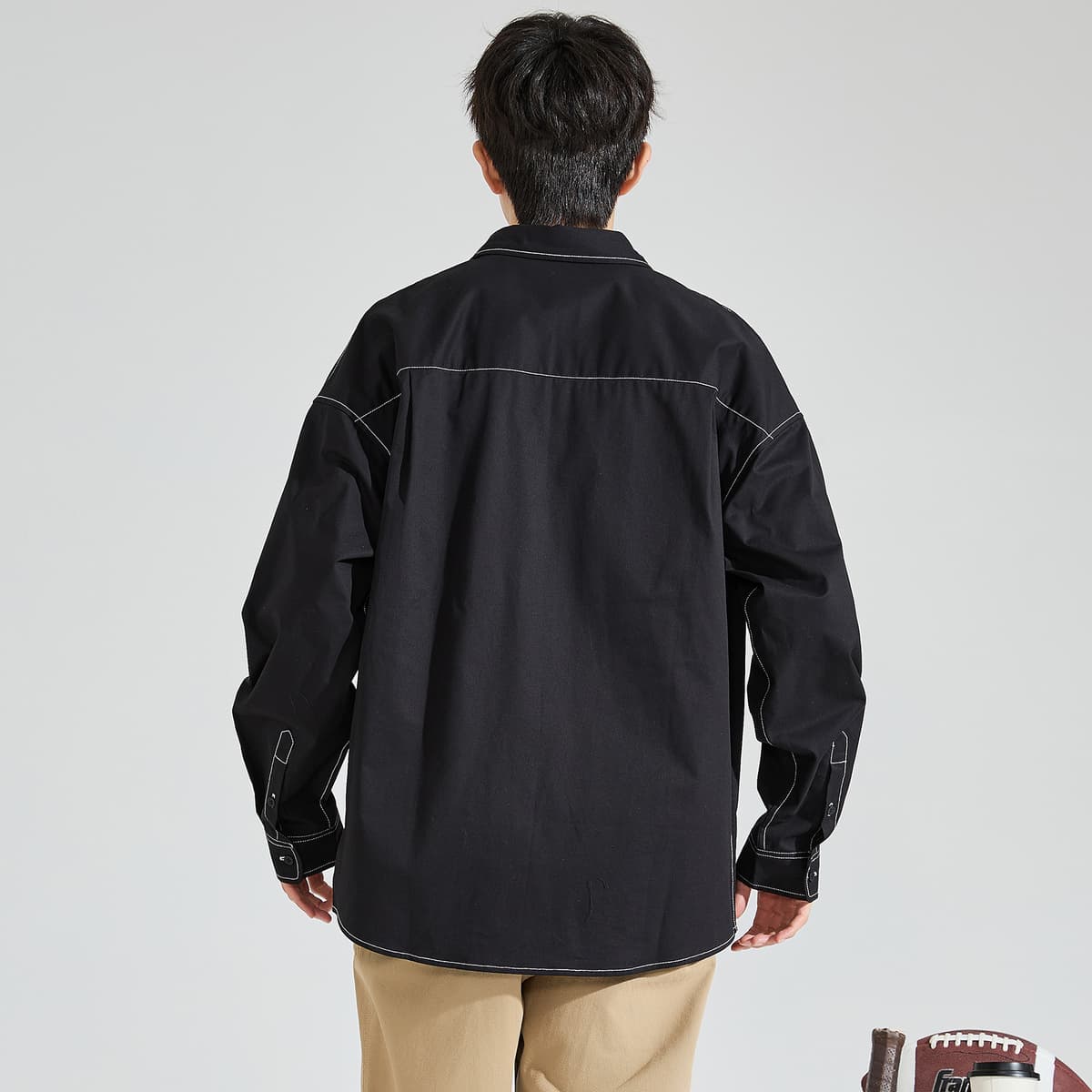 柄シャツ ステッチ際立つワークシャツ