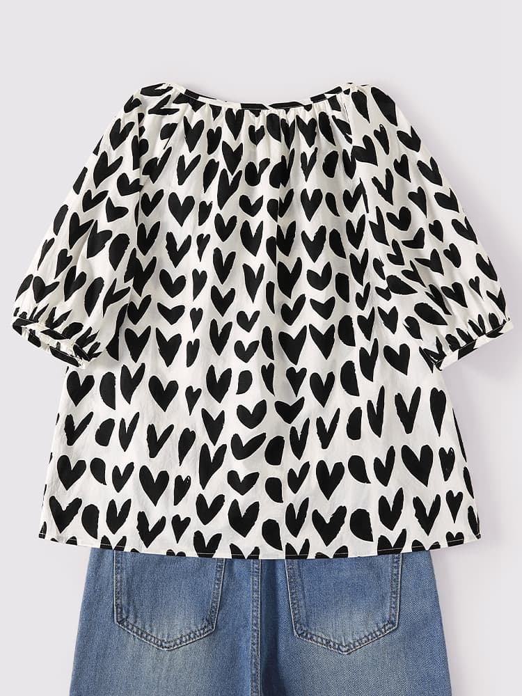 柄シャツ 柄シャツ ハートモチーフ総柄プルオーバー