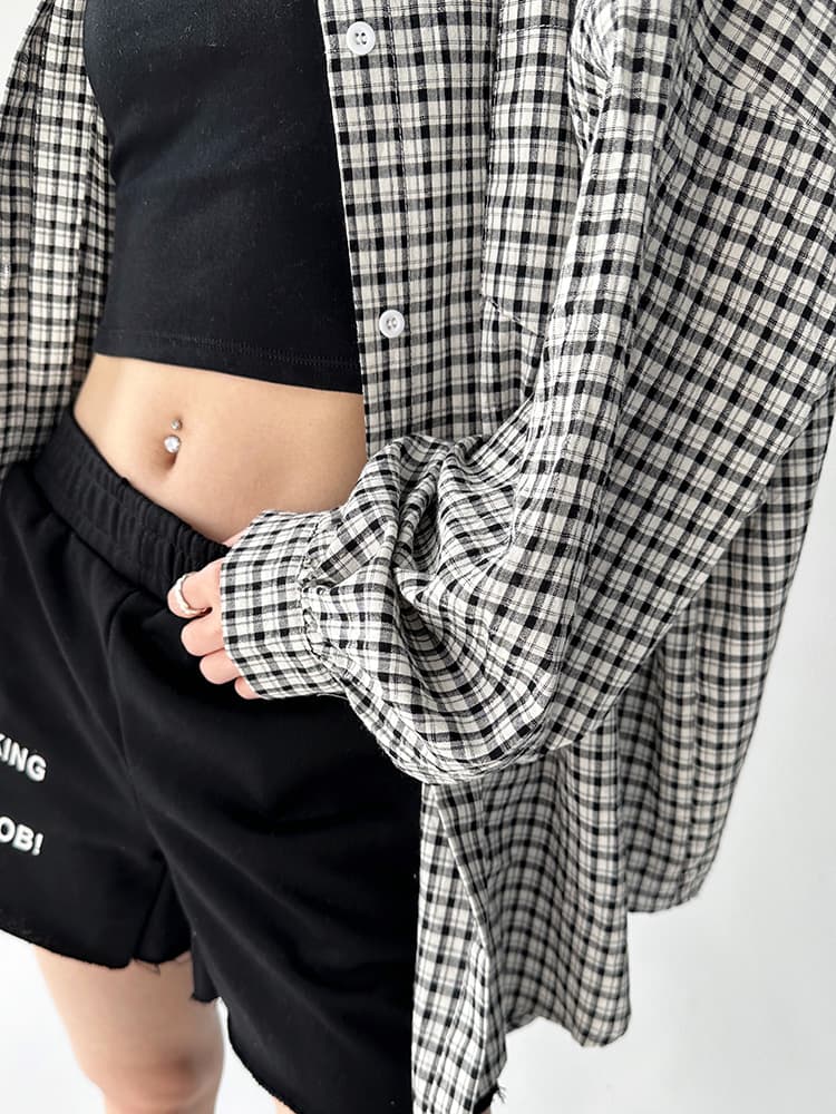 柄シャツ ゆったりシルエット格子柄シャツ