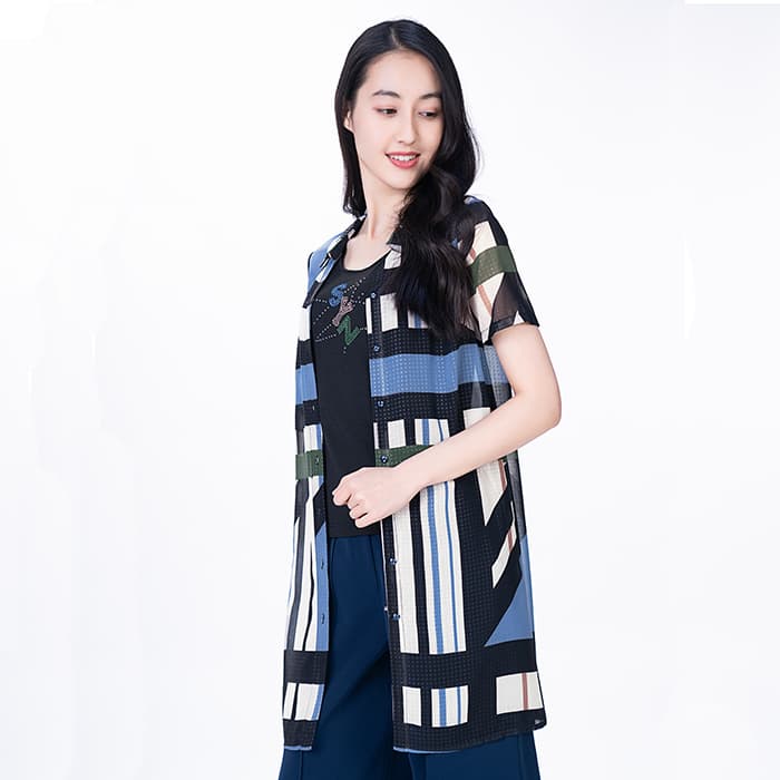 柄シャツ モダンブロックチェックシャツワンピース