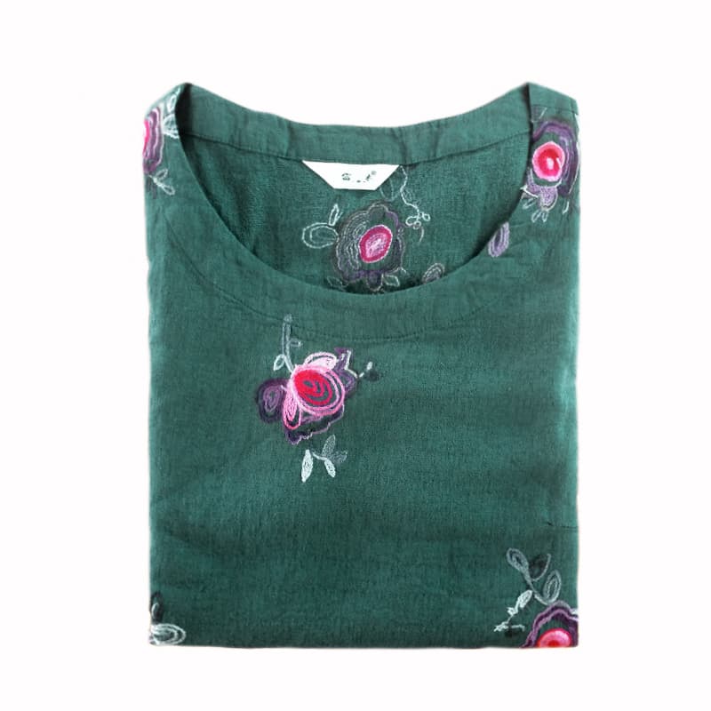 柄シャツ 柄シャツ 優美な薔薇刺繍七分袖トップス