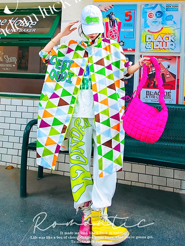 柄シャツ 幾何学模様ビビットアートシャツ