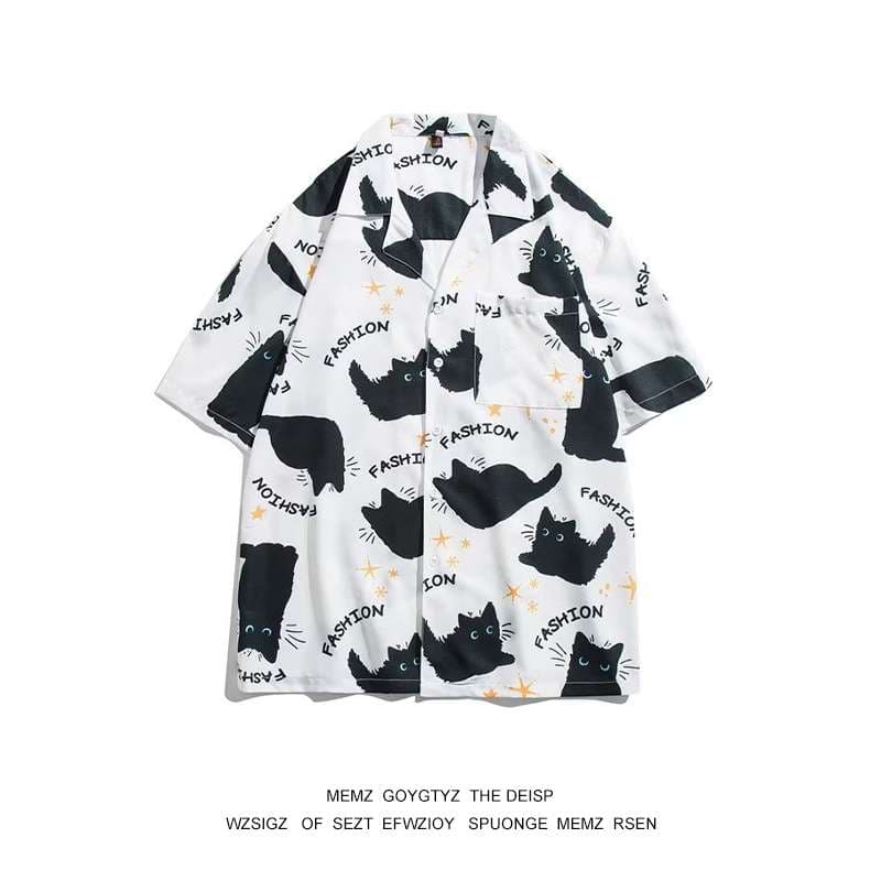 ゆるかわ黒猫 シルエット柄シャツ