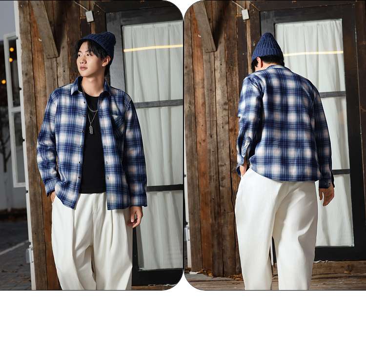 チェック柄シャツ　カジュアルゆったりチェック柄シャツ