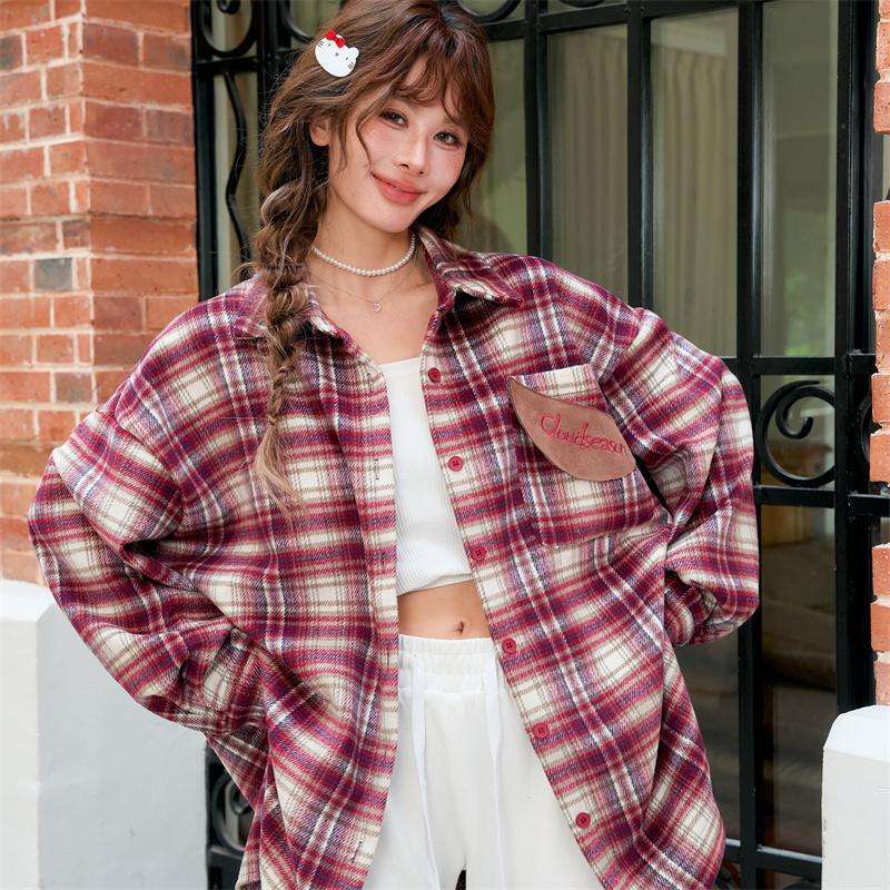 柄シャツ ゆったりカジュアルチェックシャツ