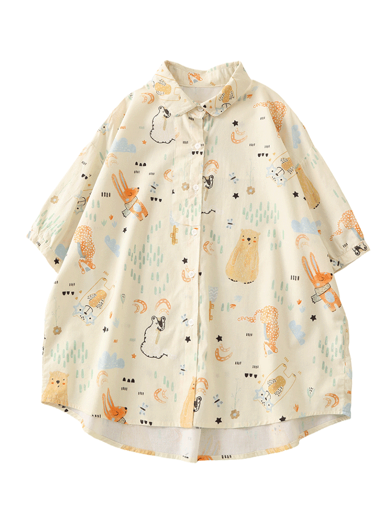 柄シャツ ゆめいろ動物園シャツ