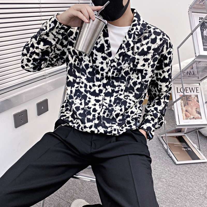 ヒョウ柄シャツ モダンヒョウ柄開襟シャツ