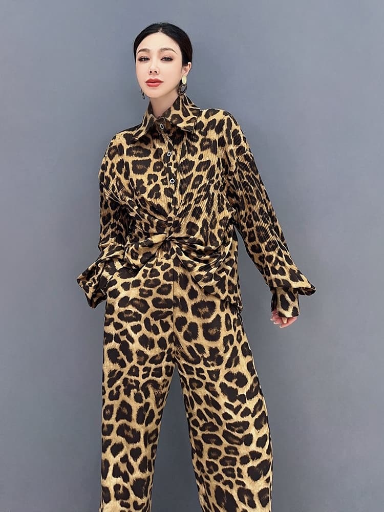 柄シャツ 野性的優美ヒョウ柄セットアップ