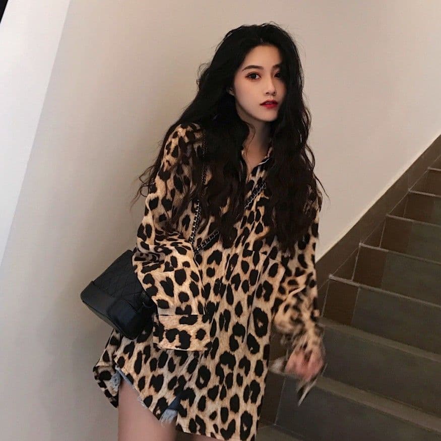 柄シャツ 柄シャツ 野性の輝き ヒョウ柄ゆったりシャツ