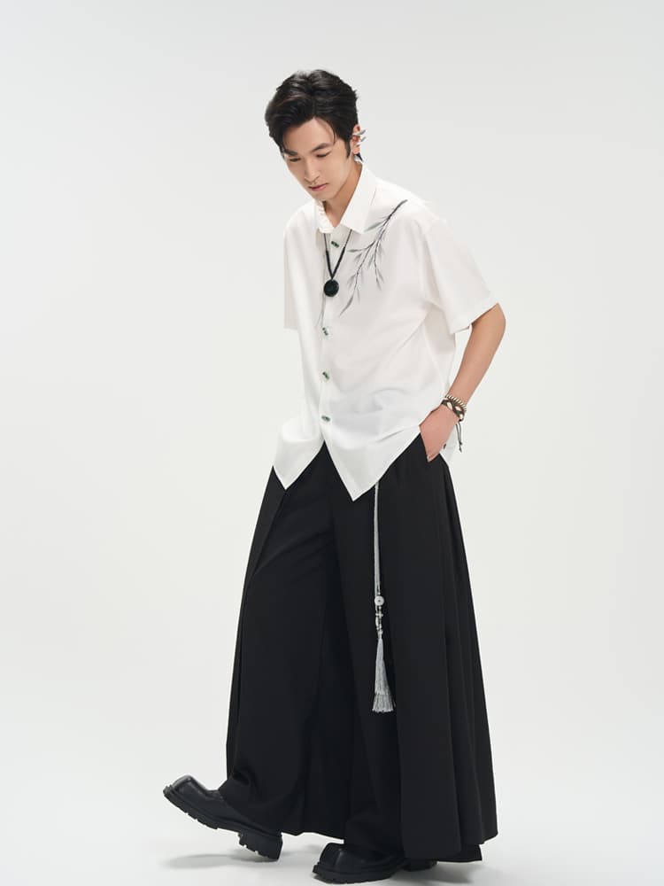 柄シャツ 柄シャツ 繊細枝模様 半袖シャツ