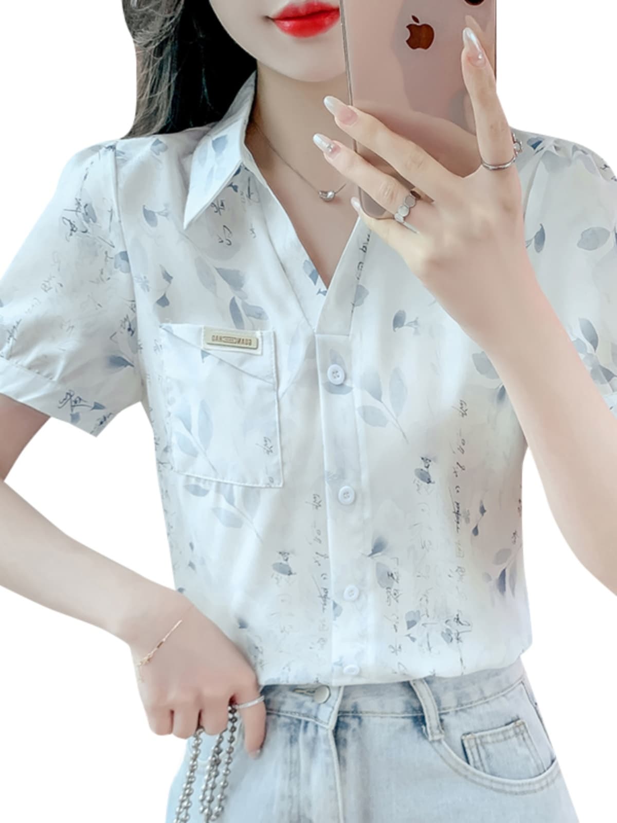 柄シャツ 柄シャツ 優雅な墨書と葉影の半袖シャツ
