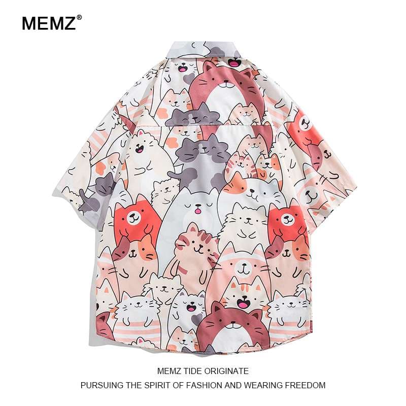 柄シャツ もこもこ猫づくし ゆるかわシャツ