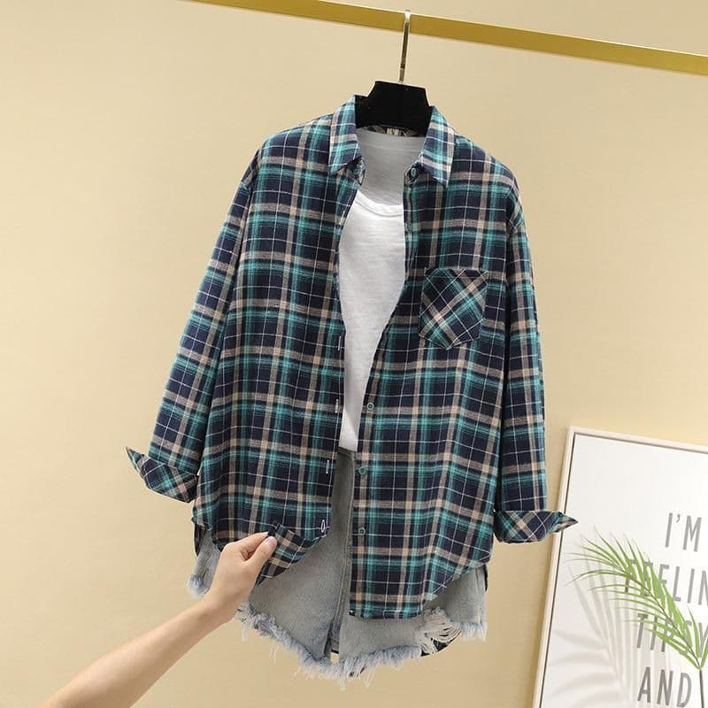 柄シャツ クラシカルチェックゆったりシャツ