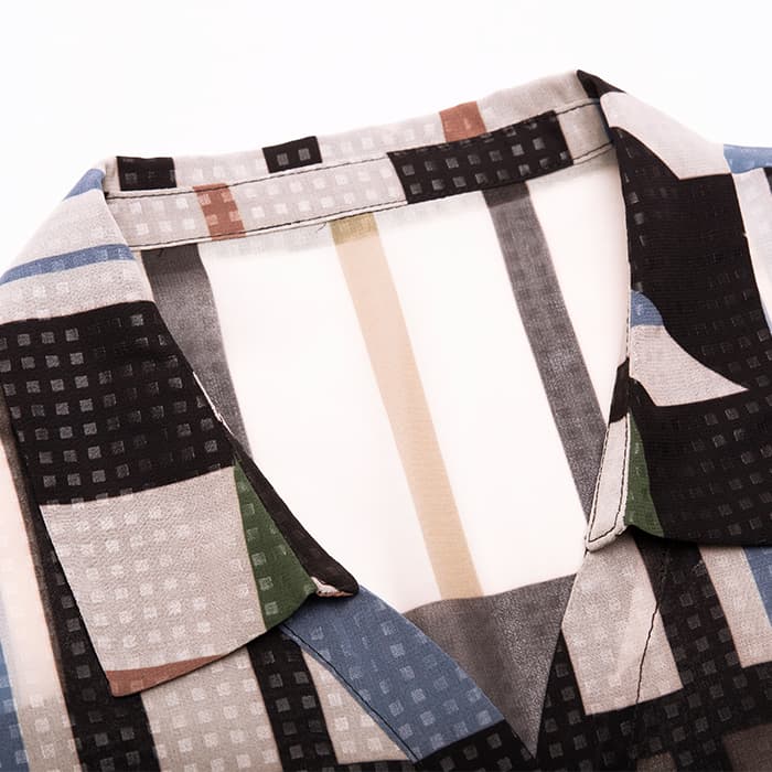 柄シャツ モダンブロックチェックシャツワンピース