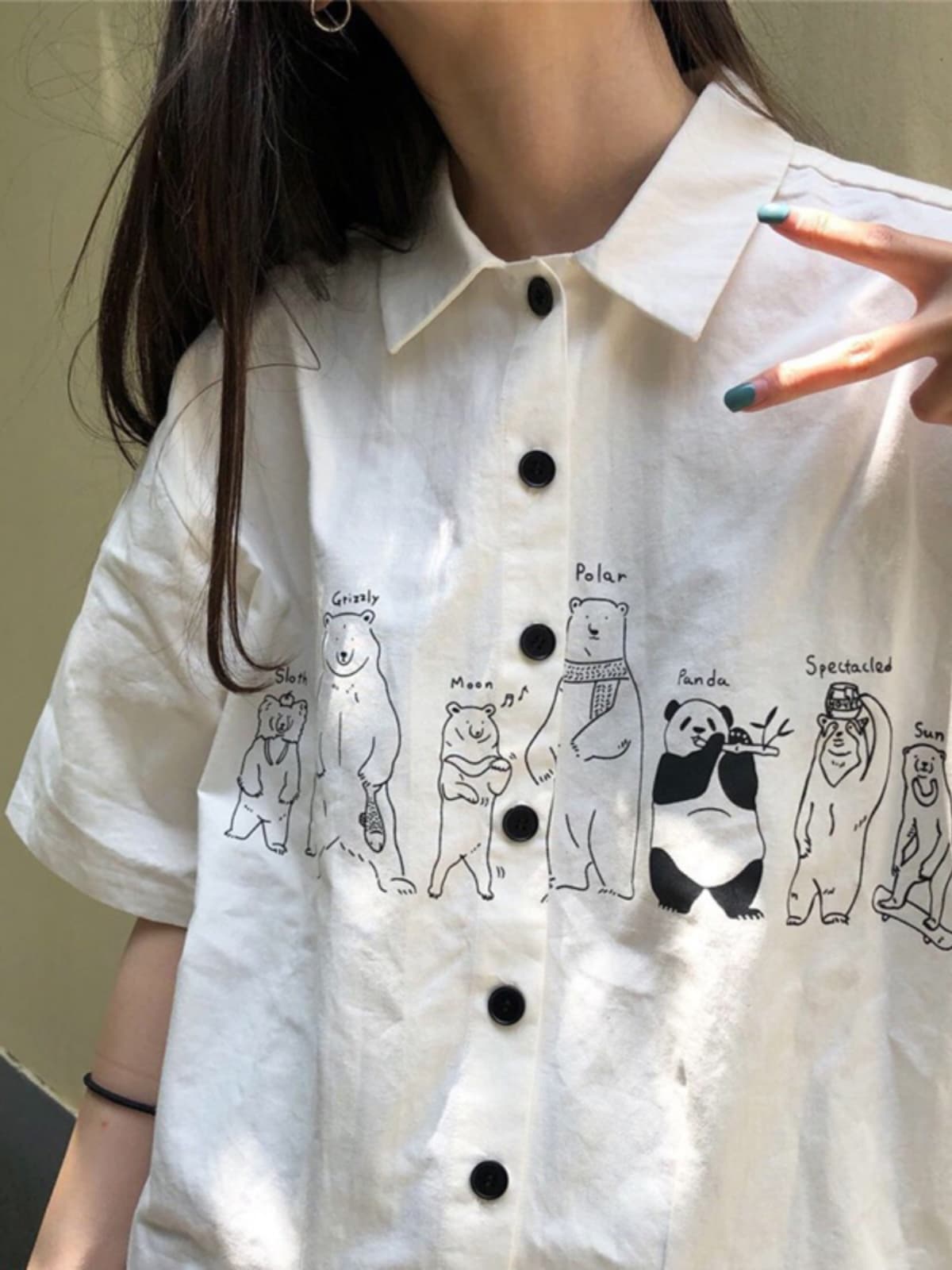 柄シャツ くまパレード イラスト柄シャツ
