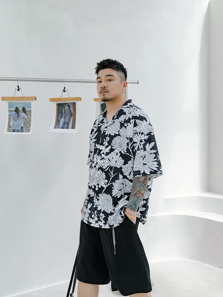 柄シャツ 大輪菊モダンアロハシャツ