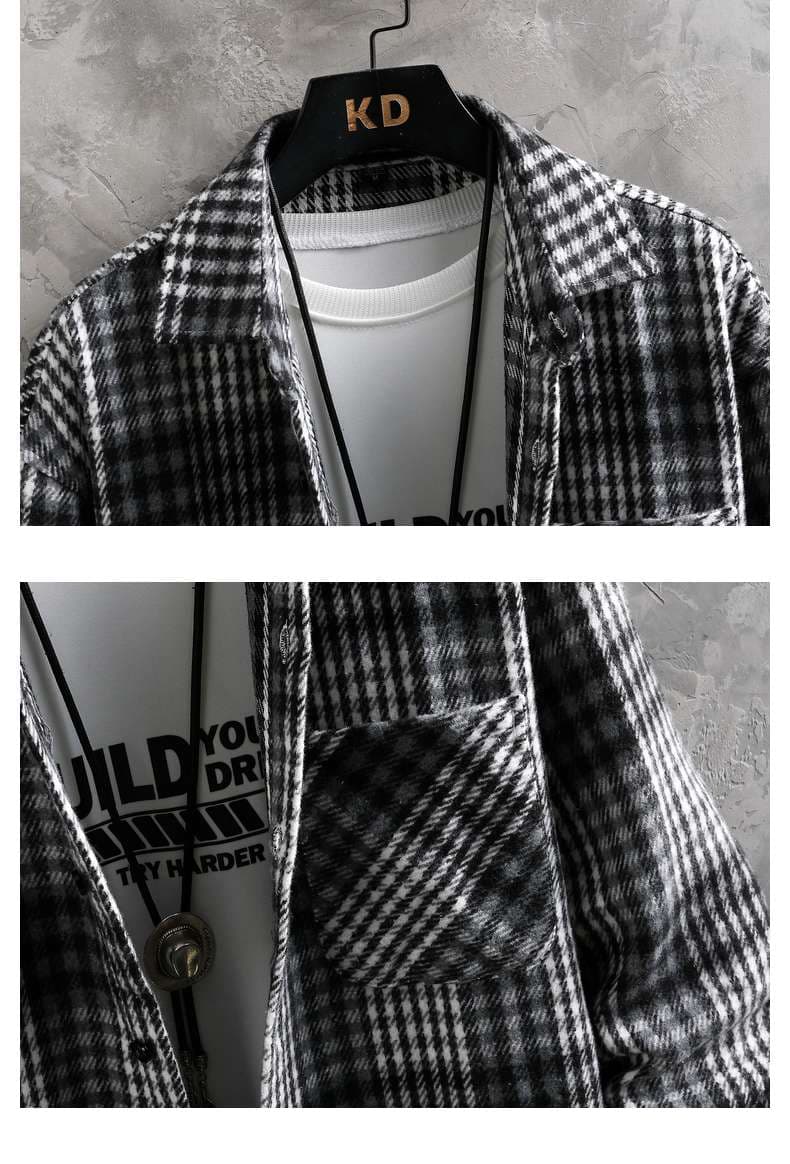 柄シャツ レトロ調ゆったりチェックシャツ