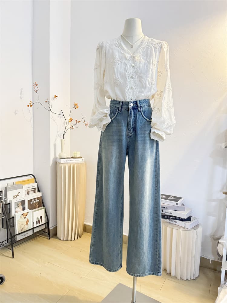 柄シャツ 柄シャツ 優美な小花刺繍レースブラウス