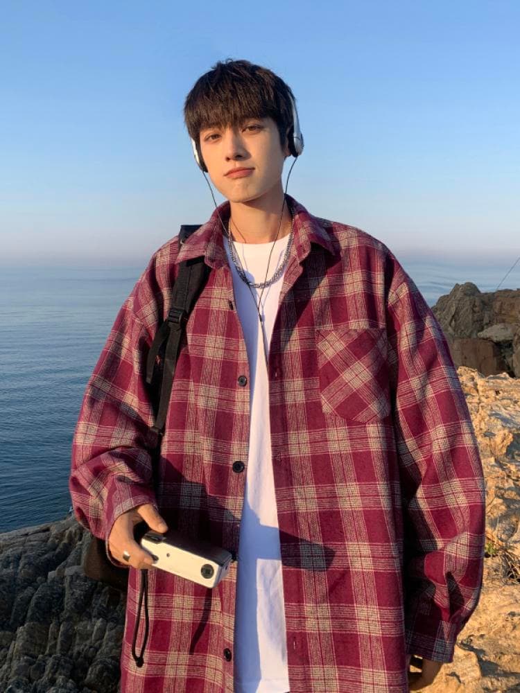 ゆったりシルエット 海辺の休日チェック柄シャツ