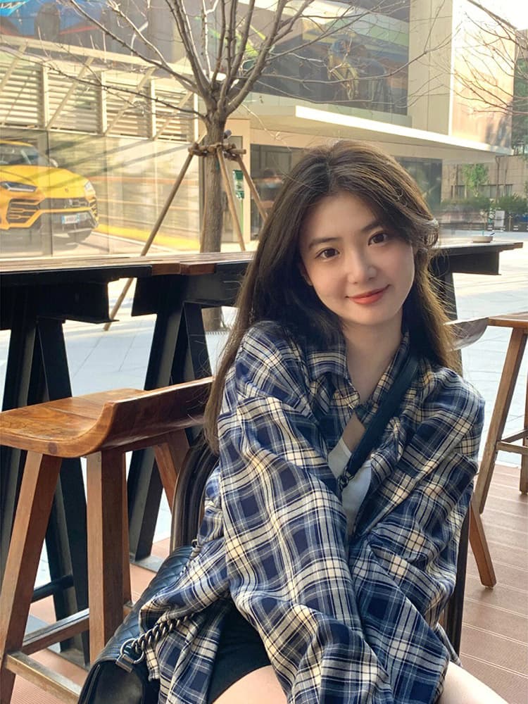 柄シャツ 柄シャツ クラシック格子模様ゆったりシャツ