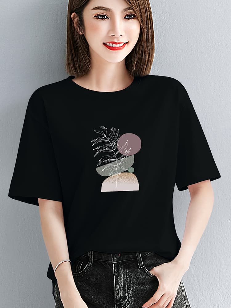 柄シャツ ボタニカルアート 幾何学模様