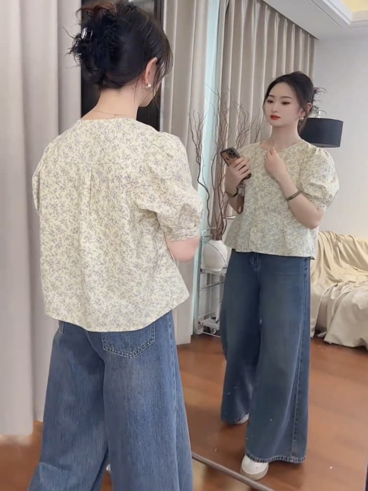 柄シャツ 優美な小花ブラウス