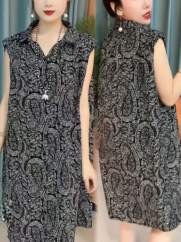 柄シャツ 芸術的水玉ノースリーブシャツワンピース