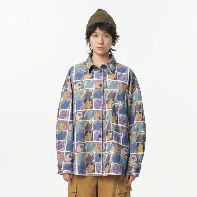 猫柄シャツ キュートな表情猫づくしシャツ